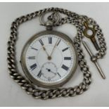 A silver open face pocket watch, and an Albert