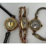 A ladies 9ct gold wristwatch, and two other 9ct gold wristwatches (3)