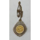 A George V sovereign, 1912, mounted as a pendant 16.9 g