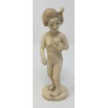 A Japanese carved ivory figure, of a nude lady, signed, Meiji period, 14 cm high originally
