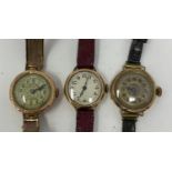 A ladies 9ct gold wristwatch, and two other 9ct gold wristwatches (3)
