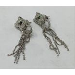 A pair of silver Panther tassle earrings Modern