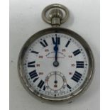 An open face pocket watch, the enamel dial signed WEST END WATCH CO RAILWAY SERVICE, with Roman