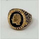 A yellow metal Pahlavi signet ring, ring size T 15 g