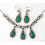 A pair of paste set pendant earrings, and a matching necklace