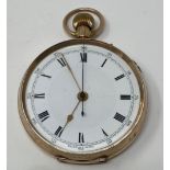 A 9ct gold open face pocket watch, with Roman numerals, and centre seconds Weight 77.7g 46mm case