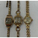 A ladies 9ct gold wristwatch, and strap, and two other similar (3)