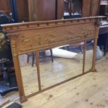 A early 20th century gilt gesso overmantle mirror, 20 x 142 cm