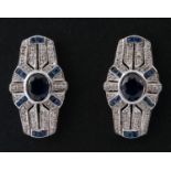 A pair of 9ct gold Art Deco style sapphire and diamond earrings