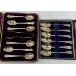 A set of six silver coffee spoons, with sugar tongs, Sheffield 1926, boxed, and a set of six