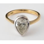 An 18ct gold ring, set a pear shaped diamond, ring size M 1/2