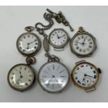 A silver fob watch, and four others similar (5)