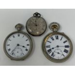 A silver open face pocket watch, and two other similar (3)