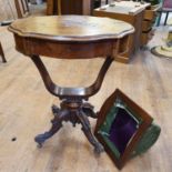 A 19th century walnut serpentine front work box, some loss to veneer, 63 cm wide