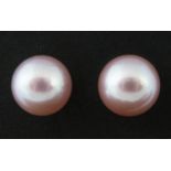 A pair of freshwater pearl stud earrings, 9ct gold mounts
