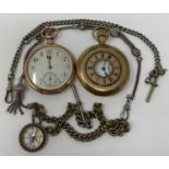 An open face pocket watch, in a rolled gold case, a half hunter pocket watch, and various Alberts