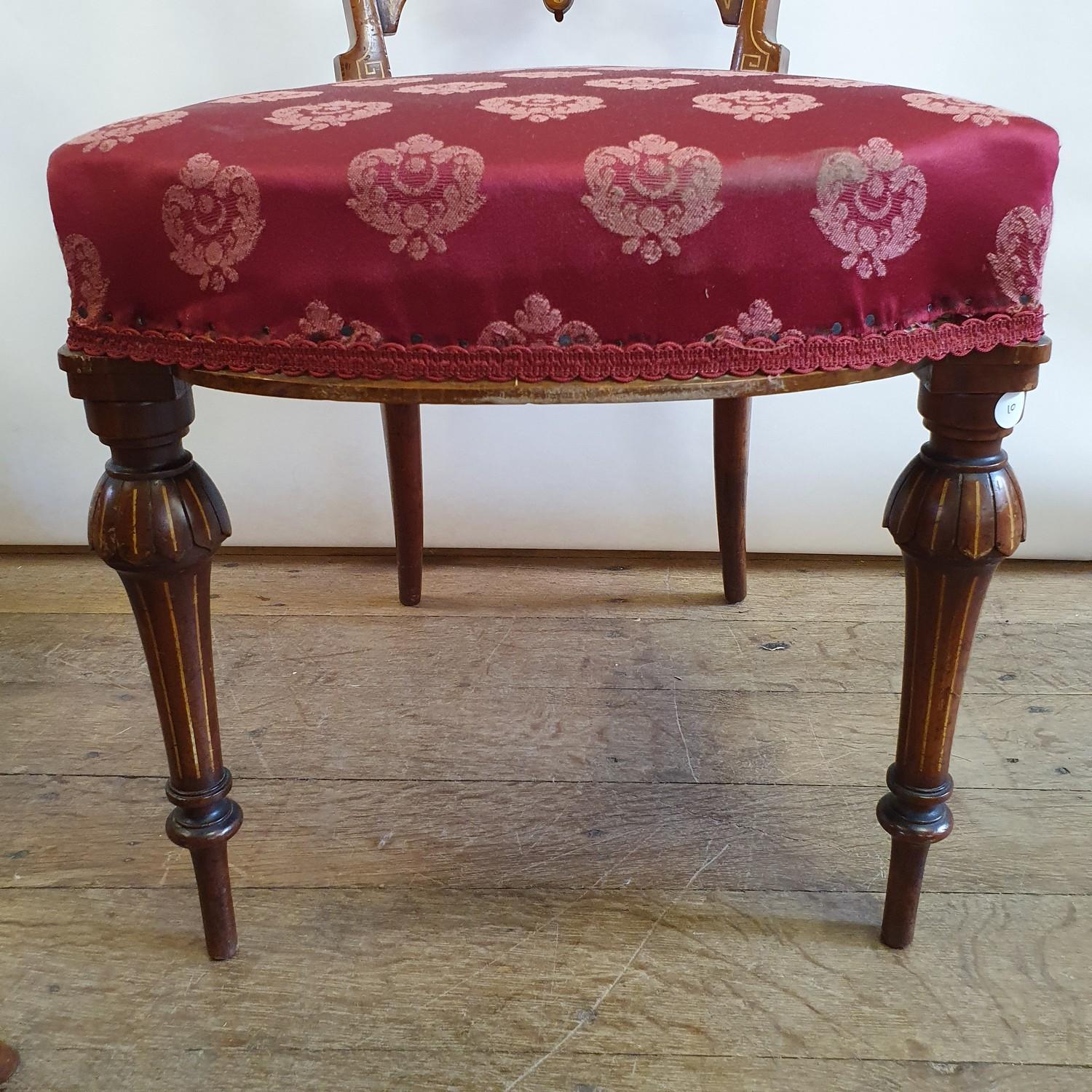 A set of four 19th century walnut chairs, with pierced splat backs to padded seats on turned legs ( - Image 4 of 7