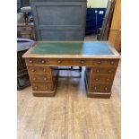 A 19th century mahogany pedestal desk, having nine drawers, 137 cm wide, and mahogany stationery box