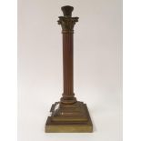 A brass lamp base, in the form of a corinthian column, 47 cm high