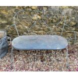 A painted metal garden bench, 106 cm wide