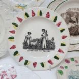A 19th century nursery plate, A Present for Jessey, 13 cm diameter, and five other nursery plates (