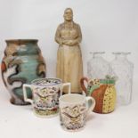A plaster figure of an old lady, and various other ceramic (4 boxes)