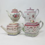 A 19th century New Hall style teapot, 15 cm high, and three other teapots (4)