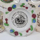 A 19th century nursery plate, The Pious Grandfather, 15 cm diameter, and four other nursery