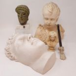 A plaster bust, a wall hanging, in the form of a cherub, and various other items (qty)