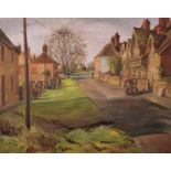 English school, 20th century, a street scene with figures, oil on canvas, 60 x 77 cm