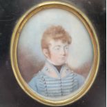 A 19th century portrait miniature, George Macenzie, of the 25th Light Dragoons, 8 x 6 cm, in