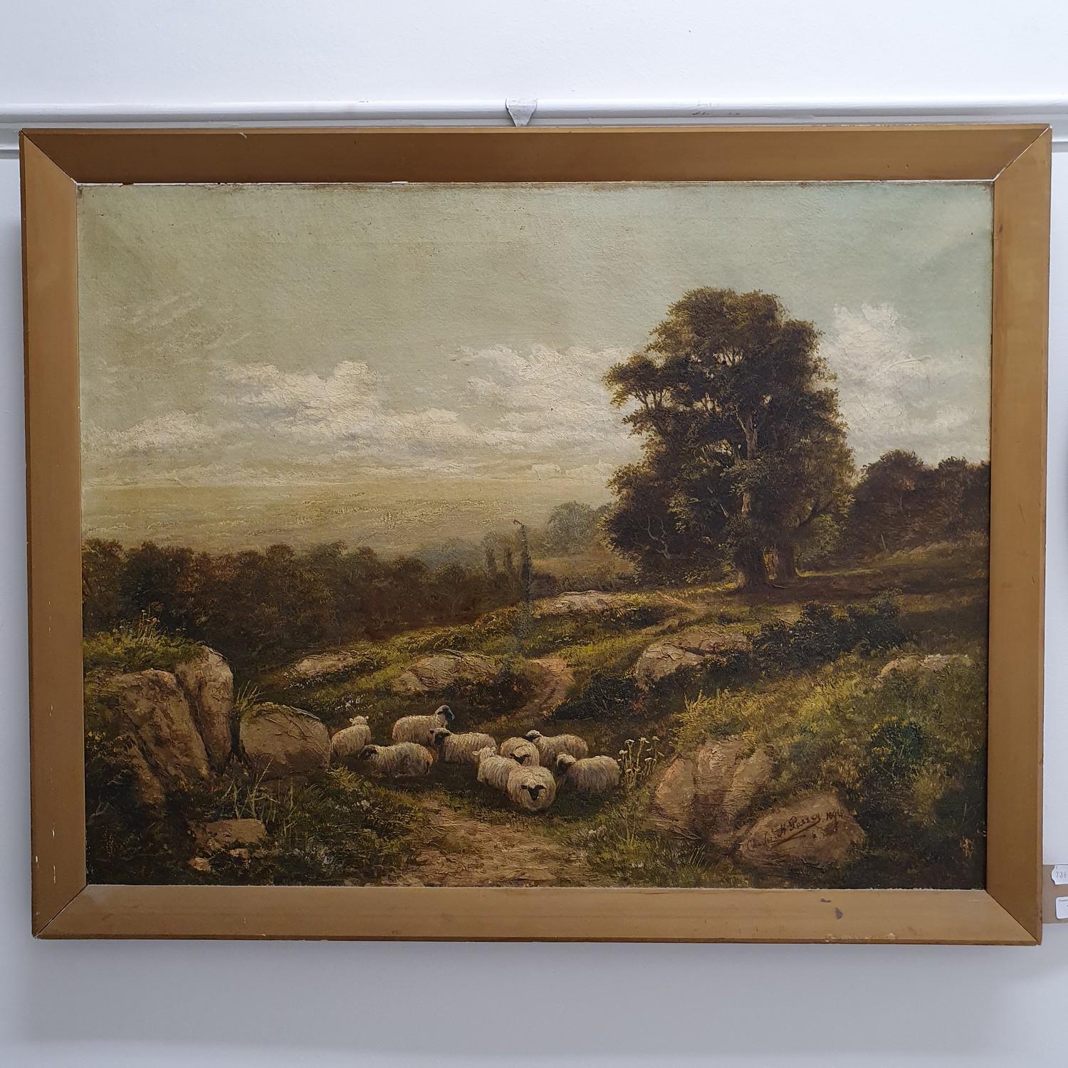 Charles Henry Passey (British 1818-1895), a landscape with sheep, oil on canvas, signed and dated - Image 2 of 6