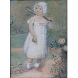 English school, early 20th century, study of a young girl holding a bat, pastel, 16 x 12 cm, study