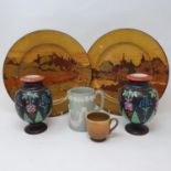 A pair of Royal Doulton seriesware plates, and various other 19th century and later ceramics (box)