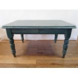 A painted pine kitchen table, 92 x 137, and a painted pine dresser top, 157 cm wide (2)