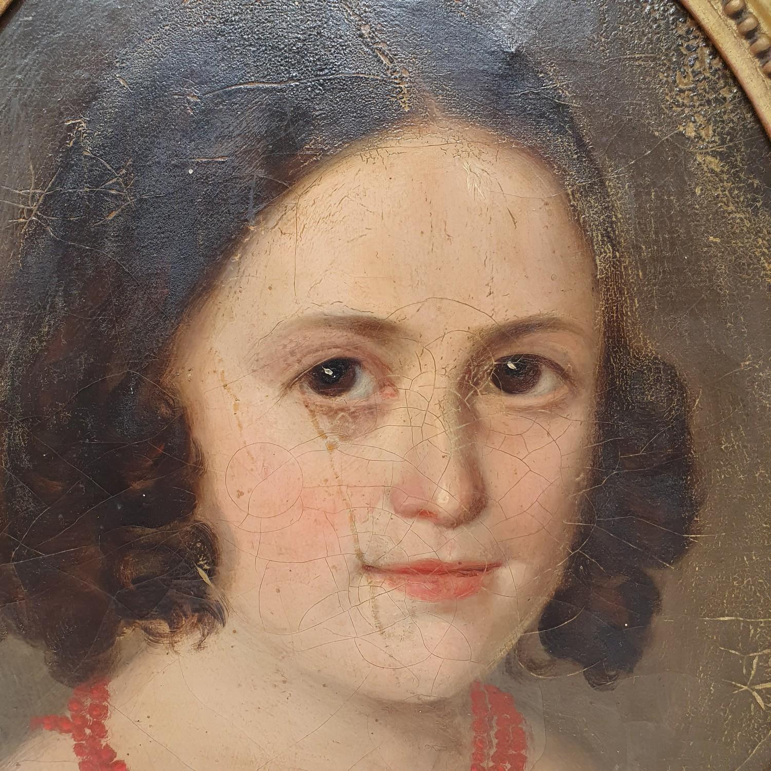 English School, 19th century, a portrait of Sarah Jane Davis, oil on canvas board, titled and - Image 2 of 4