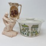 A Continental tureen, decorated with market scene, and various other decorative ceramics (2 boxes)