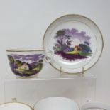 A 19th century cup and saucer, decorated a landscape, and various other teaware (box)