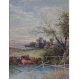 Thomas Rowden (British 1842-1926), cattle by a stream, watercolour, signed and dated 90, inscribed