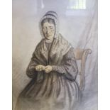 English school, 20th century, portrait of a woman knitting, watercolour, 24 x 19 cm, and various