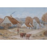 C Highet, a landscape with figure and cattle, watercolour, signed, 17 x 25 cm, Tolpuddle in