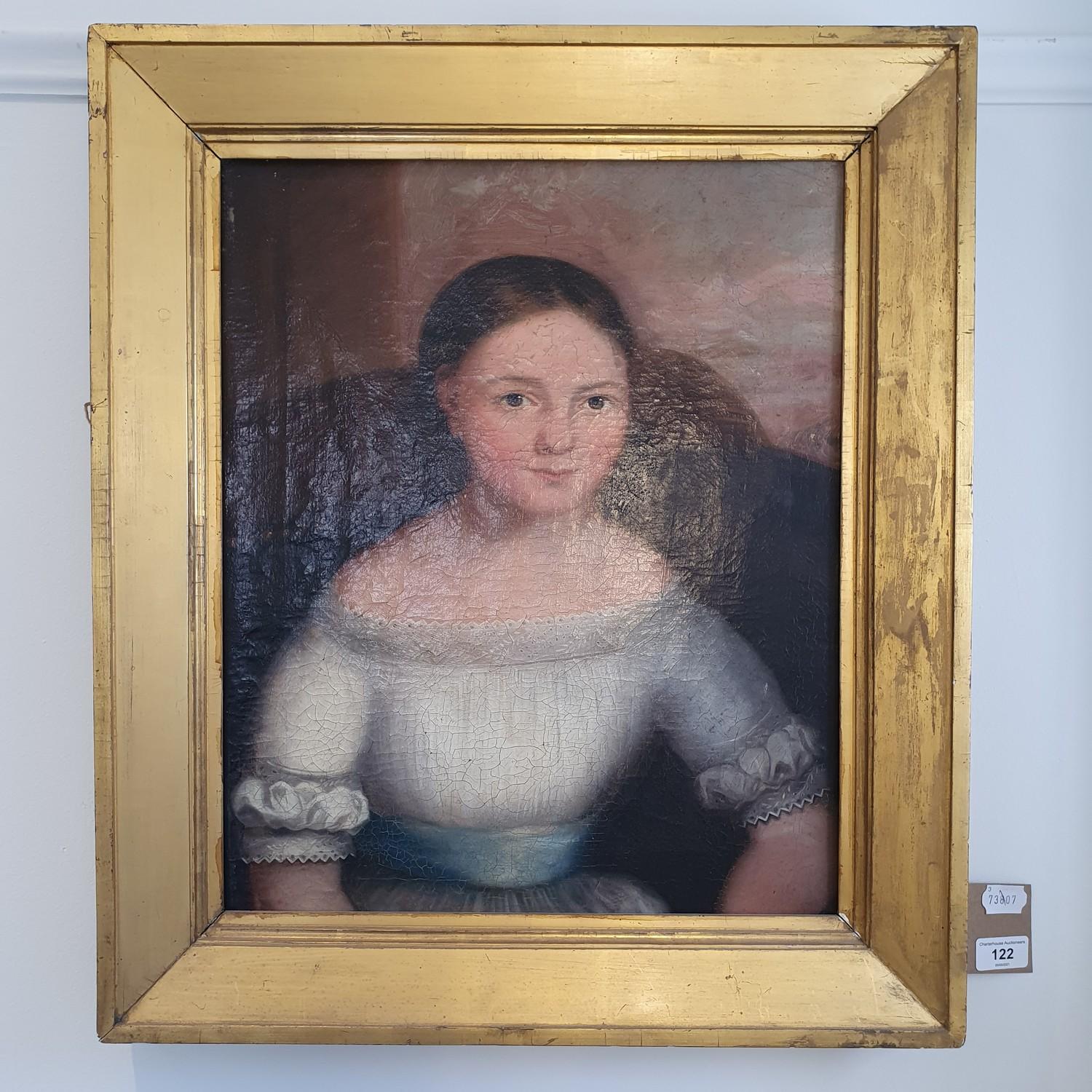 English School, 19th century, a portrait of a young girl, oil on canvas, 48 x 39 cm Heavily restored - Image 2 of 3