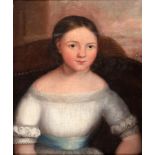 English School, 19th century, a portrait of a young girl, oil on canvas, 48 x 39 cm Heavily restored