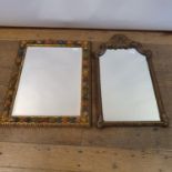 A gilt and polychrome gesso wall mirror, 65 x 50 cm, and another mirror, 70 x 40 cm (2)