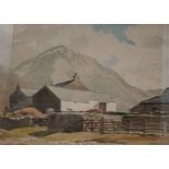 English school, 20th century, a landscape with farm buildings, 24 x 35 cm, a landscape, watercolour,
