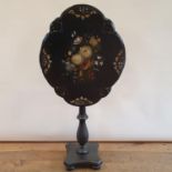 A 19th century papier-mâché tilt top table, painted flowers, top 64 x 50 cm