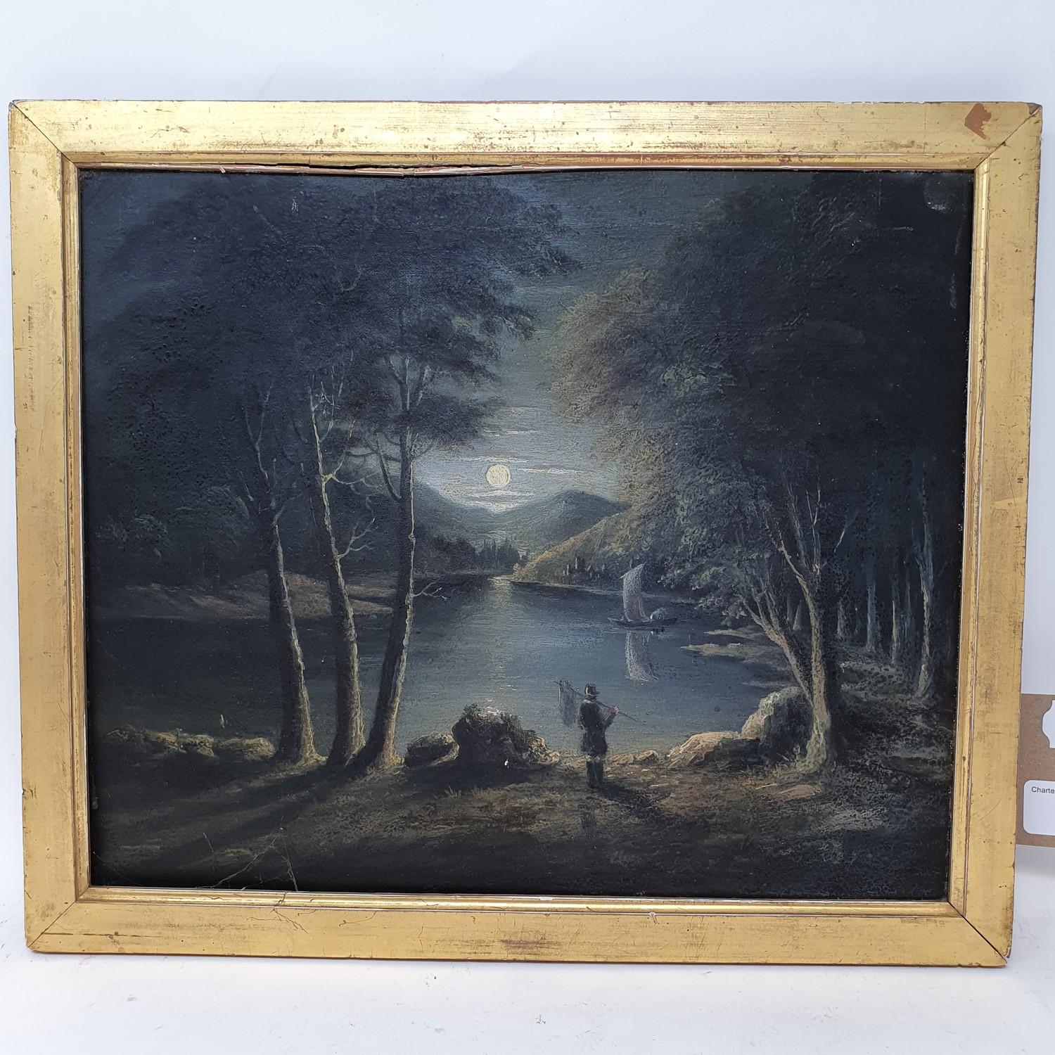 Manner of Abraham Pether, a nocturnal scene with figure, oil on canvas, 28 x 23 cm - Image 2 of 3