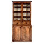 A 19th century mahogany bookcase cabinet, the top with two astragal glazed doors, above two drawers,