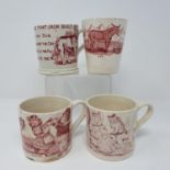 A 19th century comical mug, decorated Louis Wain style cats, Oranges and Lemons, and three other