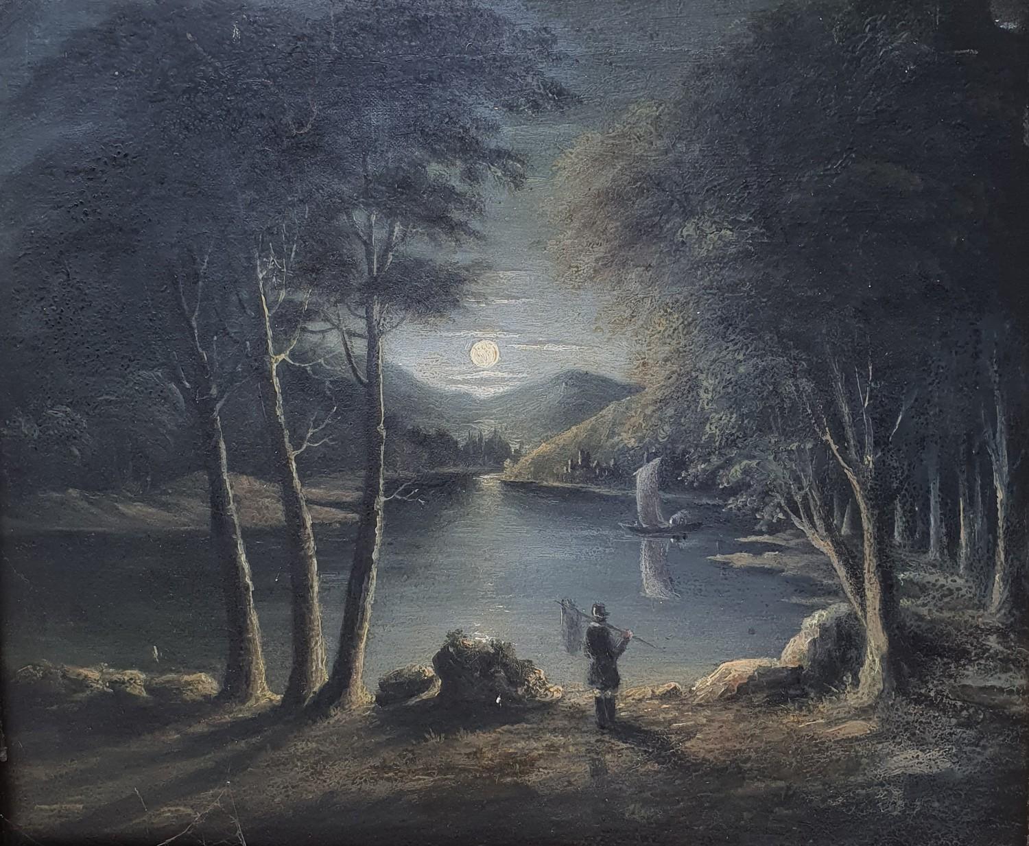 Manner of Abraham Pether, a nocturnal scene with figure, oil on canvas, 28 x 23 cm
